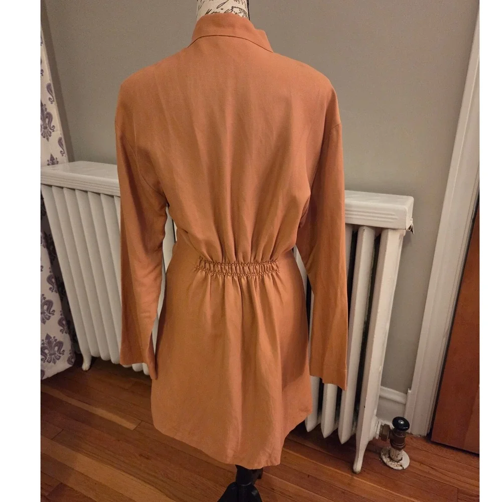 Sandro Amaria Cross-Over Neckline Dress, Camel, Caramel, Fall, Sz FR 36/US S - Picture 4 of 15